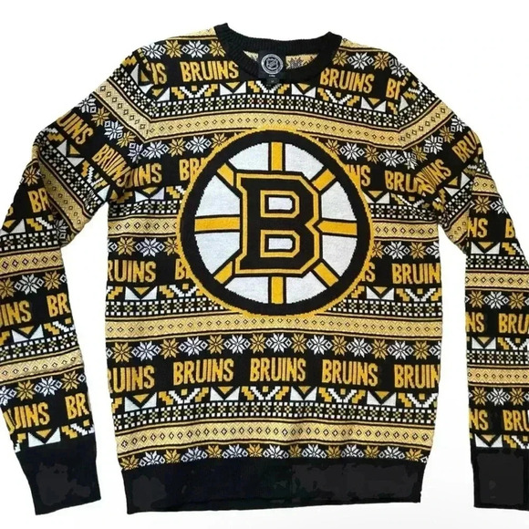 Boston Bruins Holiday Christmas Sweater Size Medium Snowflakes - Picture 1 of 3